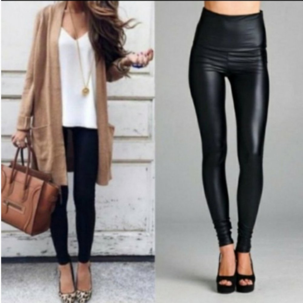 Faux Leather High Waisted Leggings - Picture 1 of 5
